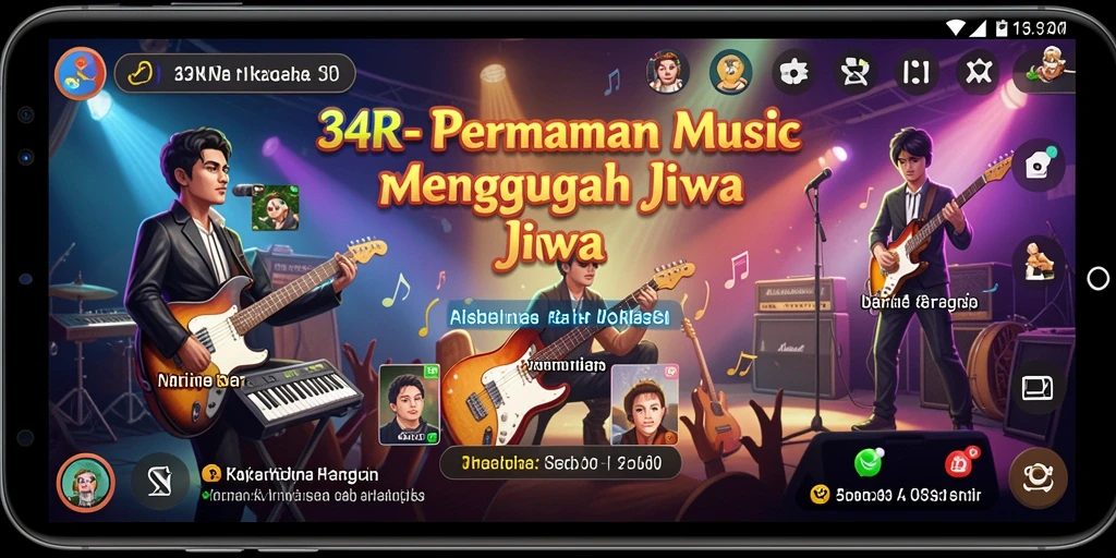 Tampilan gameplay dari 34R yang memukau dengan alat musik interaktif.