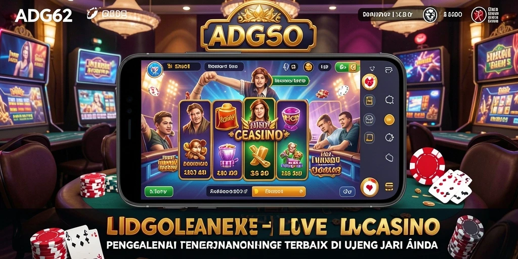 Gameplay menarik dari ADG62 dengan dealer langsung dan suasana kasino.