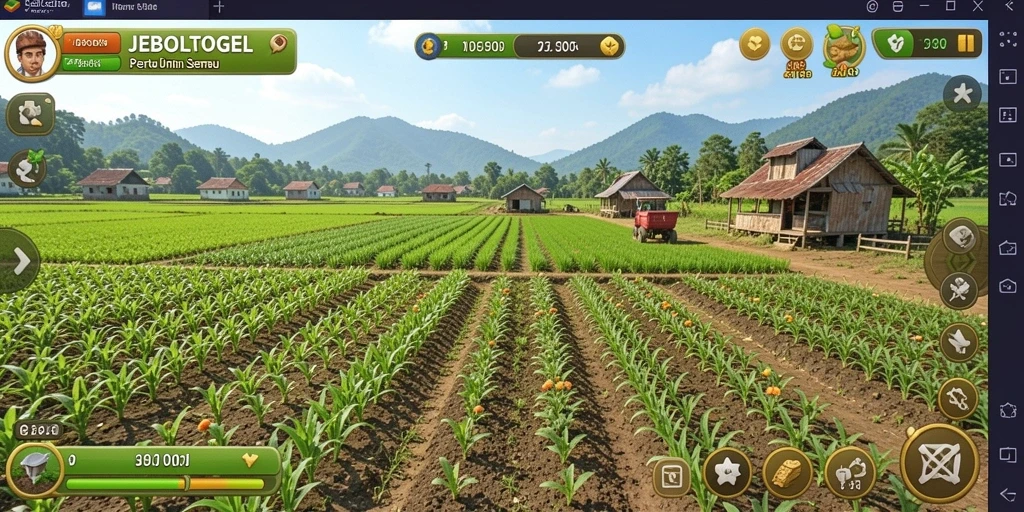 Tampilan gameplay seru di JEBOLTOGEL dengan aktivitas pertanian.