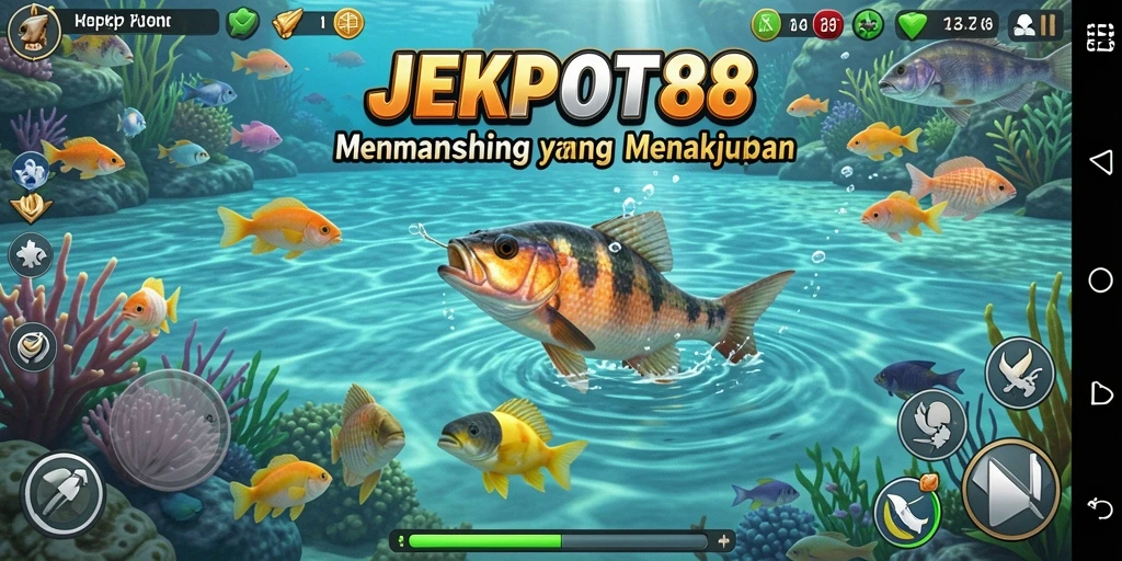 Tampilan gameplay seru game memancing JEKPOT88 dengan aksi menangkap ikan.