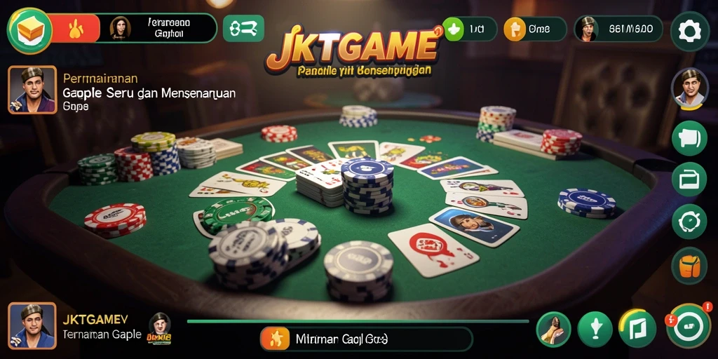 Menampilkan gameplay seru Gaple di JKTGAME.