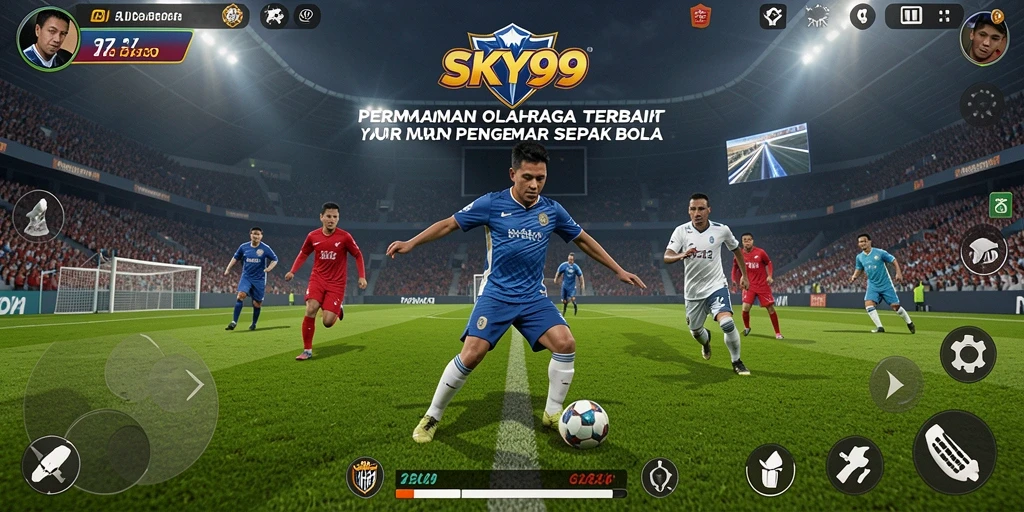 Tangkapan layar gameplay <strong>SKY99</strong> dengan aksi seru di lapangan sepak bola.